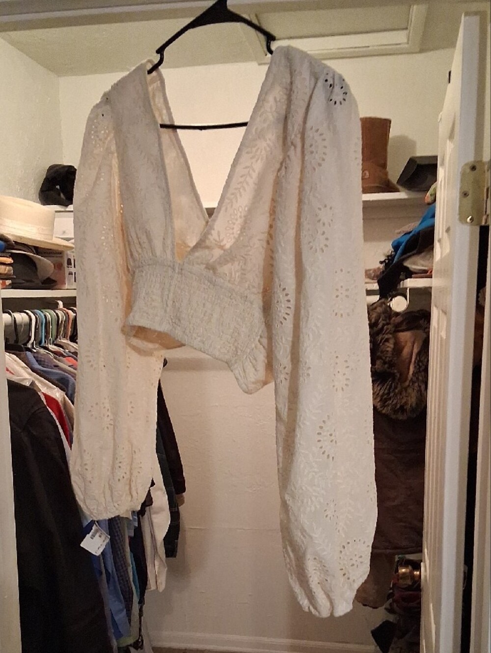 Jen's Pirate Booty-Eyelet Ring-Front Cropped Long Sleeved Top in Cream - Picture 5 of 5